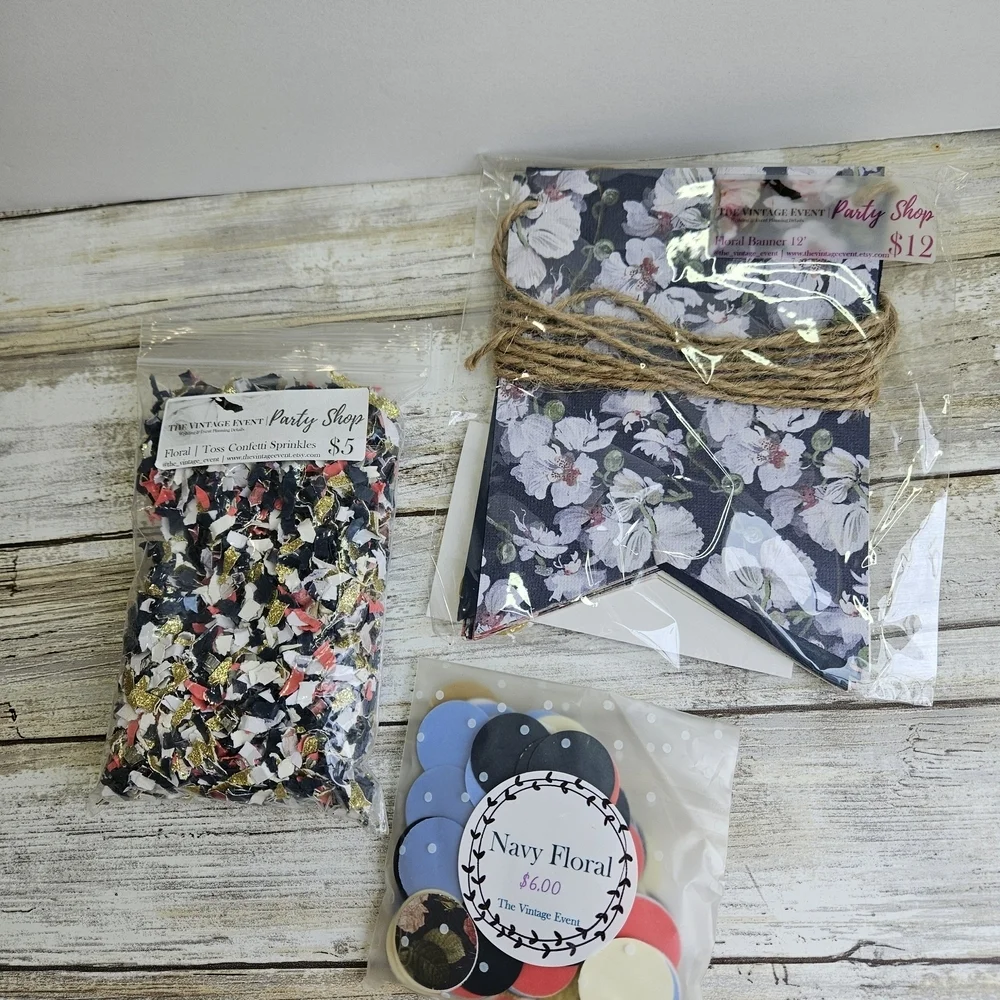 Floral Party Decor Set with Banner and Confetti